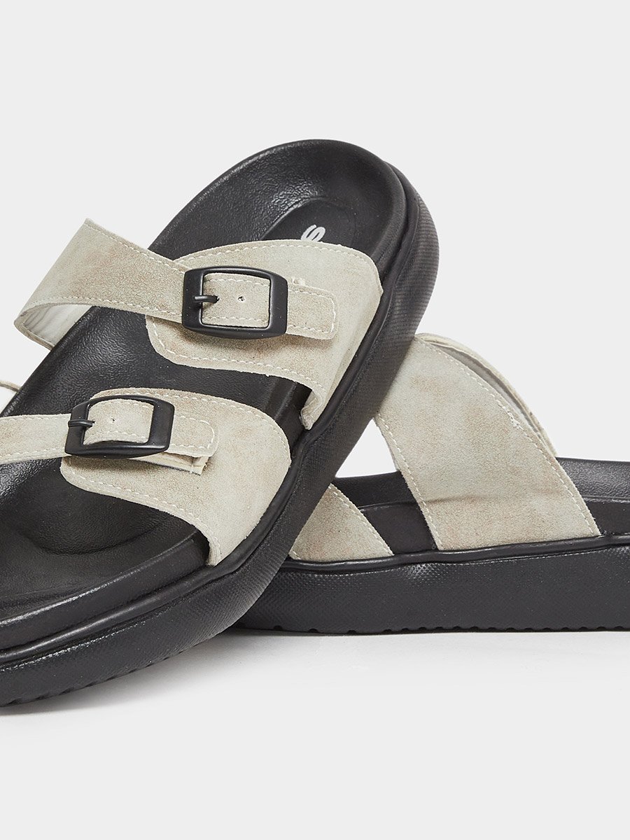 Men Double Strap Buckle Toe Ring Sandals