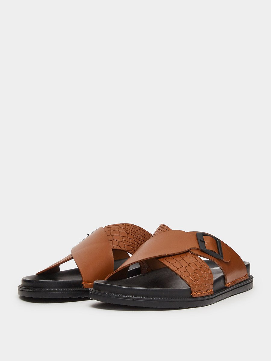 Brown Cross Strap Buckle Sandals