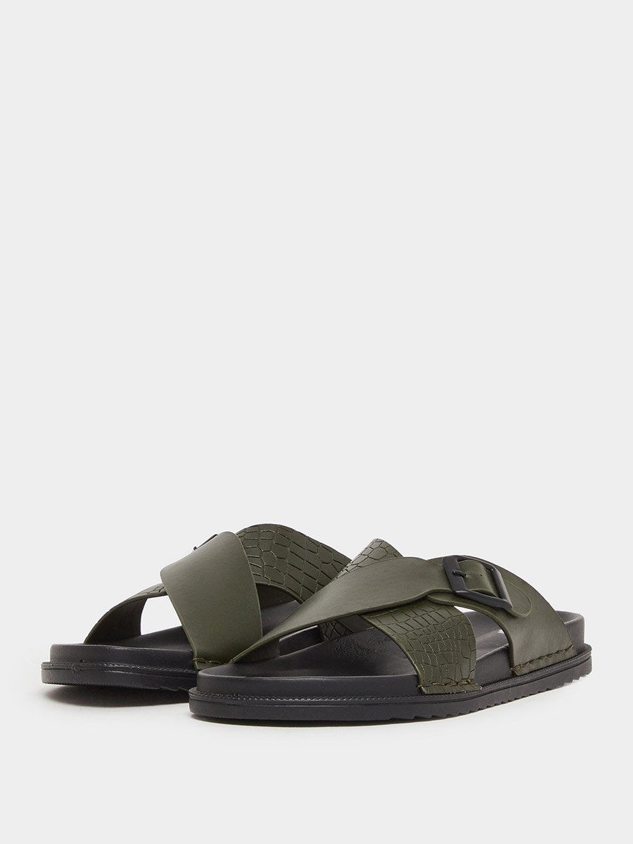 Olive Green Cross Strap Buckle Sandals