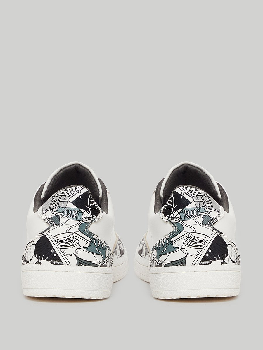 White Patterned Lace-Up Sneakers