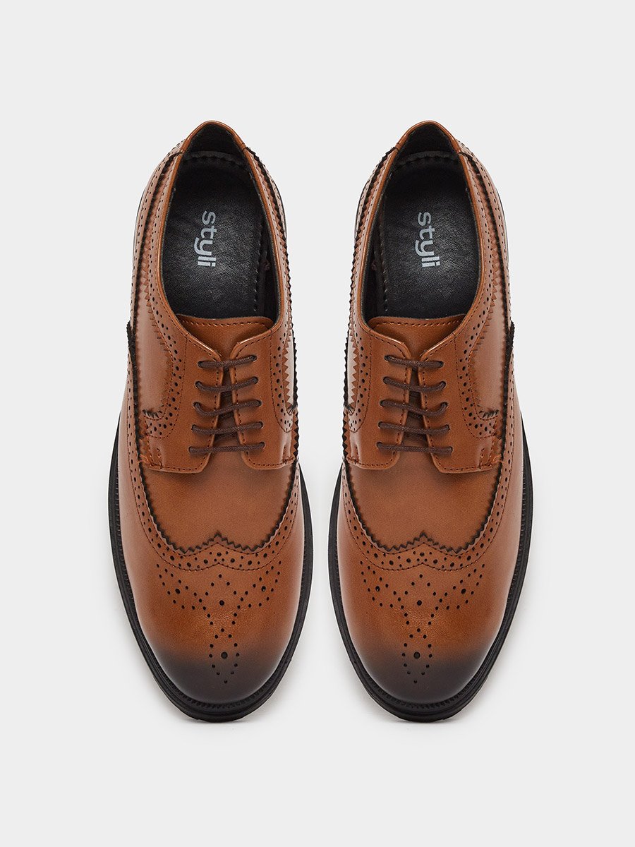 Brown Chunky Brogue Lace-Up Shoes