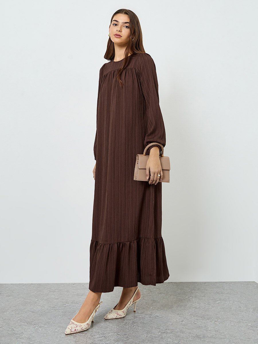 brown textured maxi dress Chocolate Brown Long Sleeve Sara Maxi Dress Tuckernuck Brown / XL main image 0