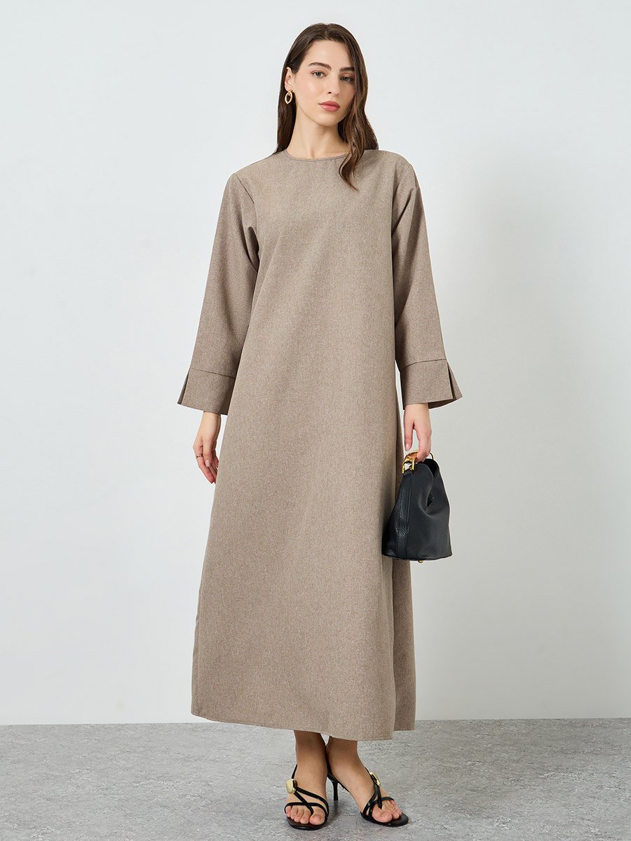 Women Brown Slit Detail Sleeve Maxi Dress
