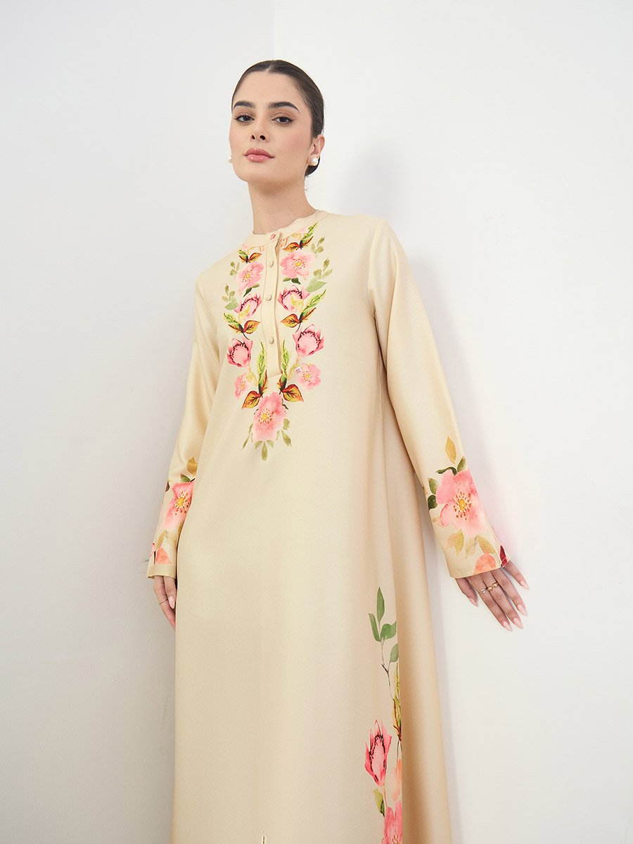 Off-White Floral Print Jalabiya