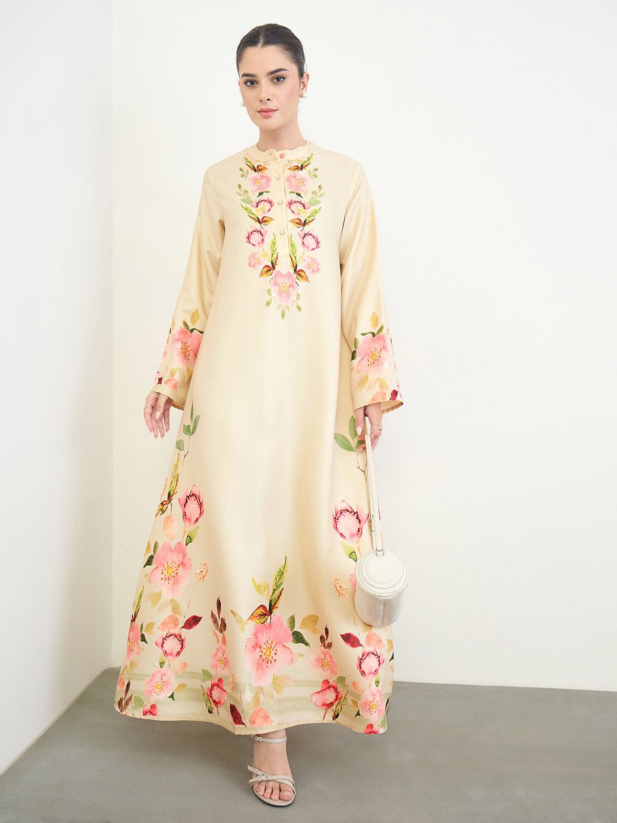Off-White Floral Print Jalabiya