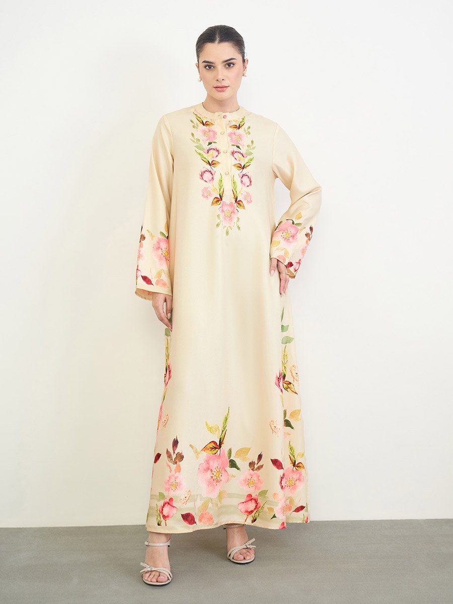 Off-White Floral Print Jalabiya
