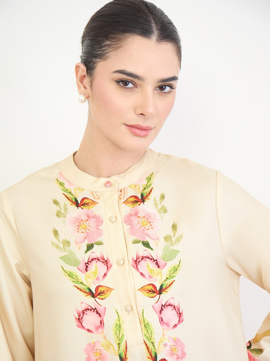Off-White Floral Print Jalabiya