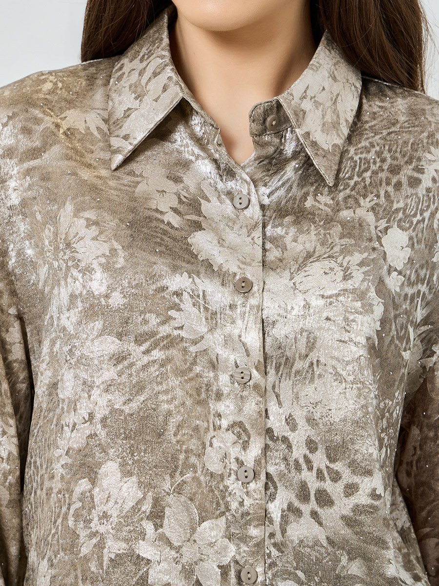 Grey All Over Print Long Sleeve Shirt