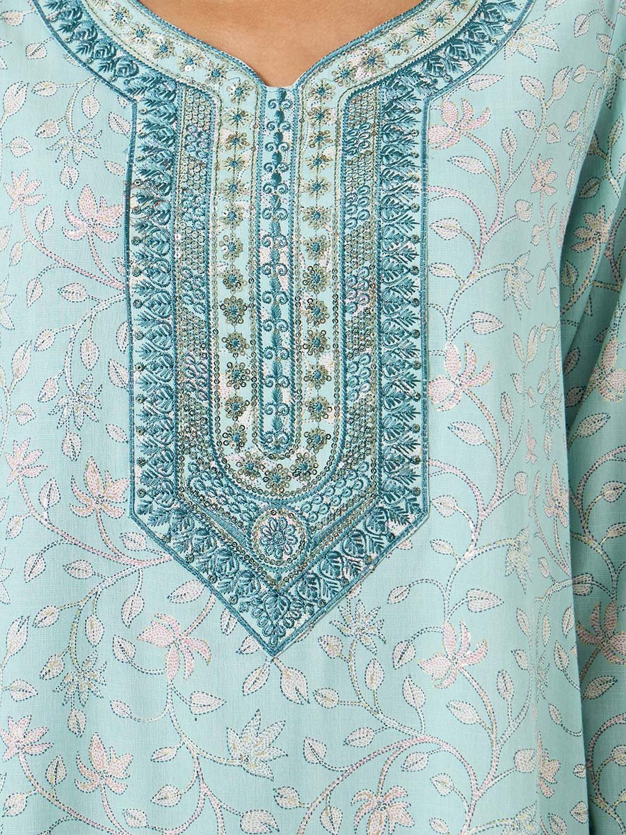 Women Threadwork Embroidery Printed Jalabiya