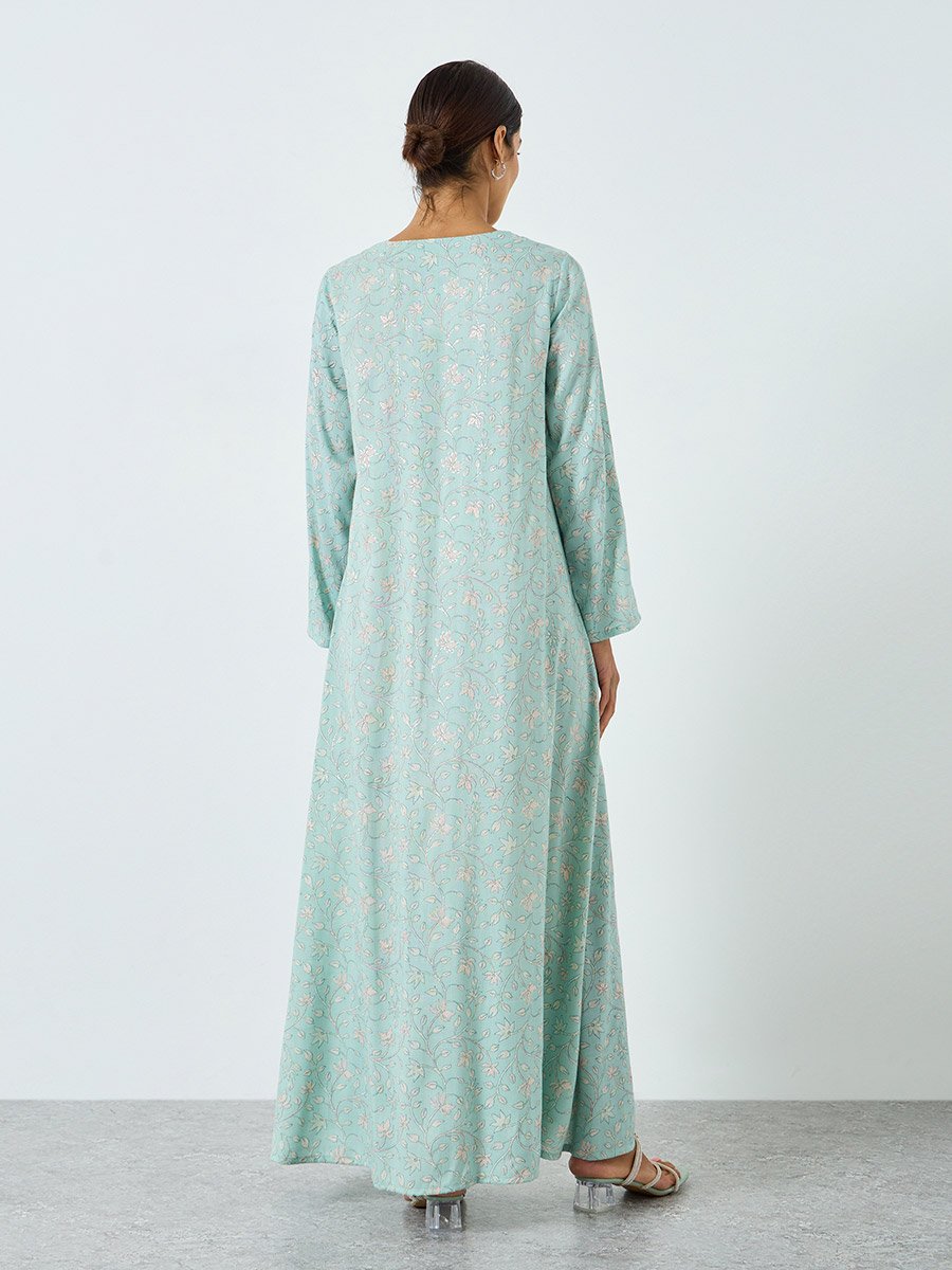 Women Threadwork Embroidery Printed Jalabiya