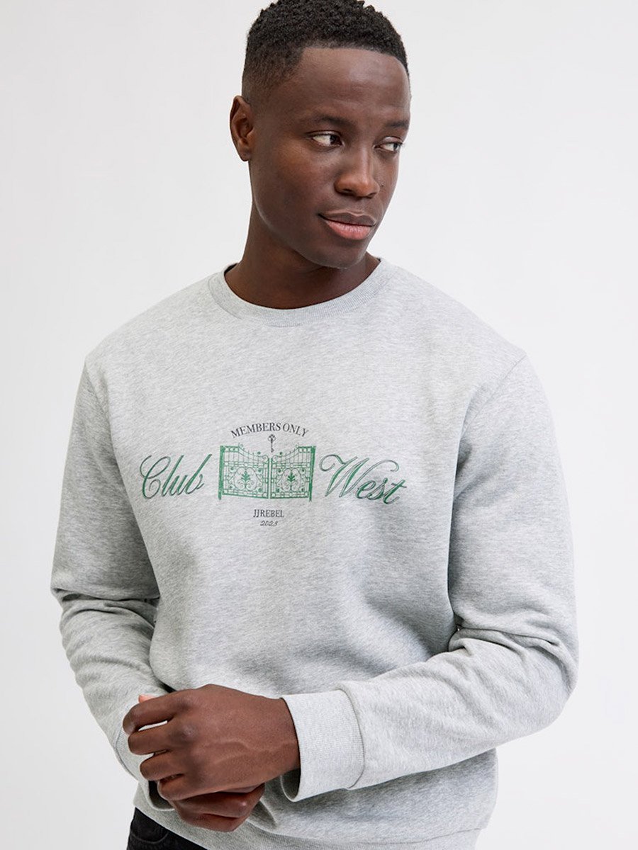 Grey Printed Pullover Sweatshirt