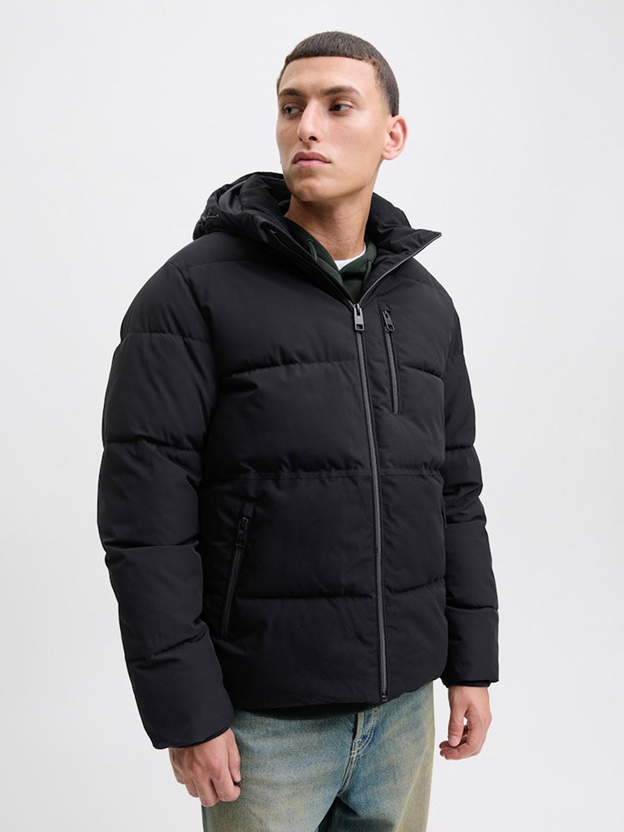 Black Solid Puffer Jacket