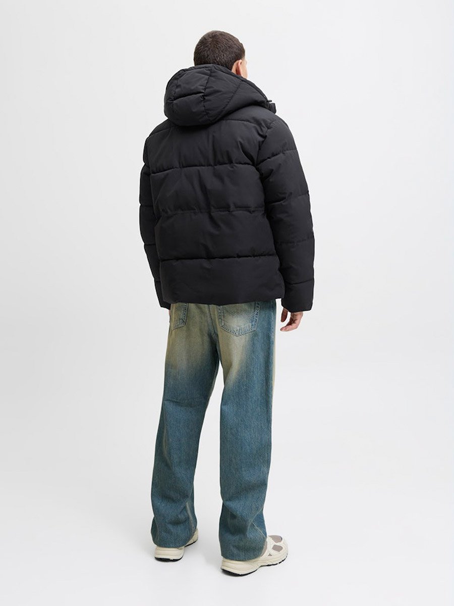 Black Solid Puffer Jacket