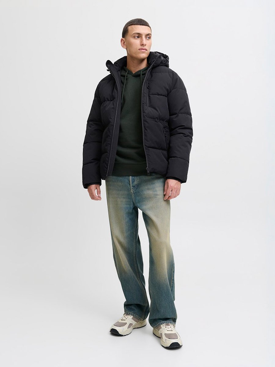Black Solid Puffer Jacket