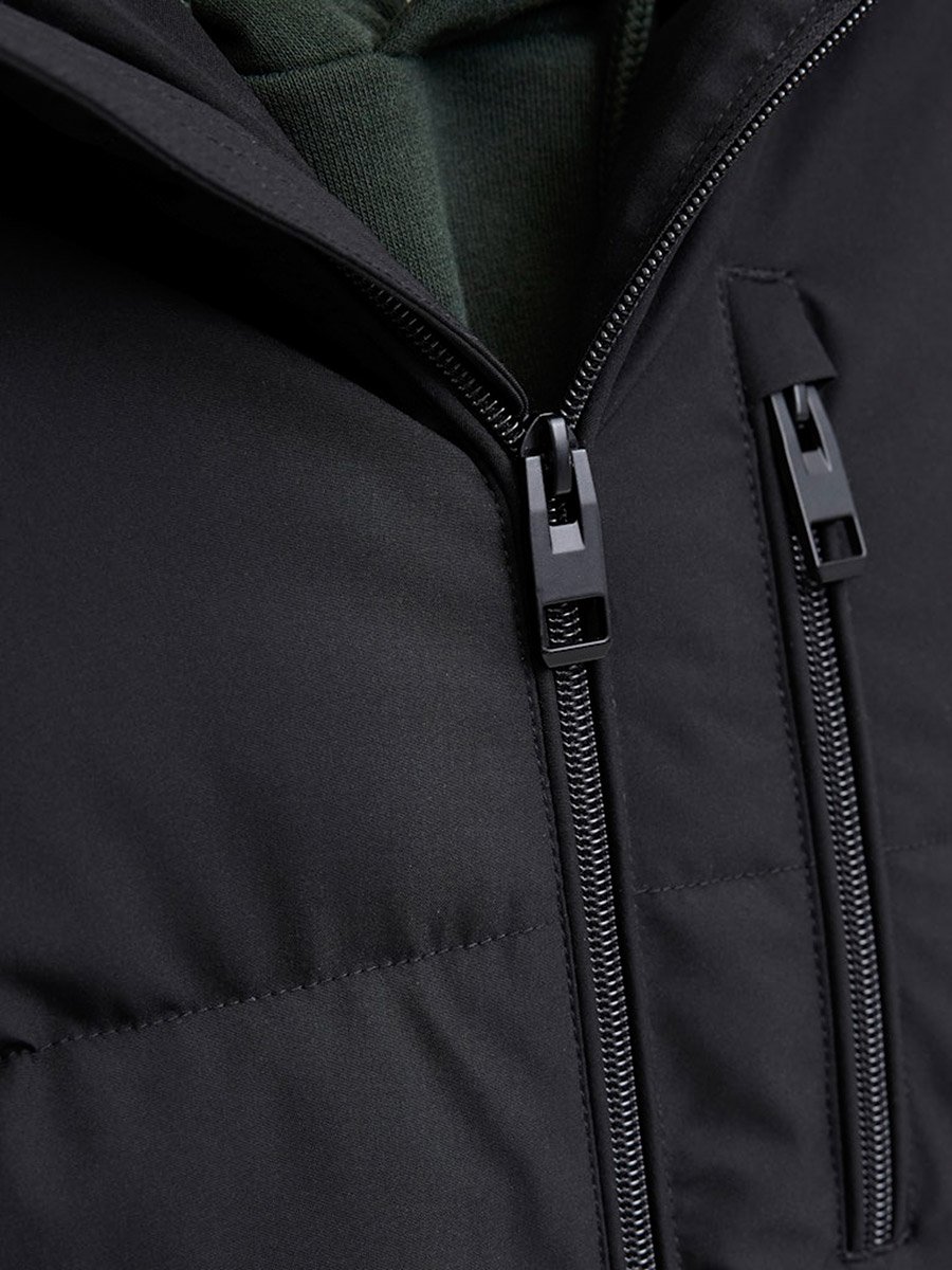 Black Solid Puffer Jacket