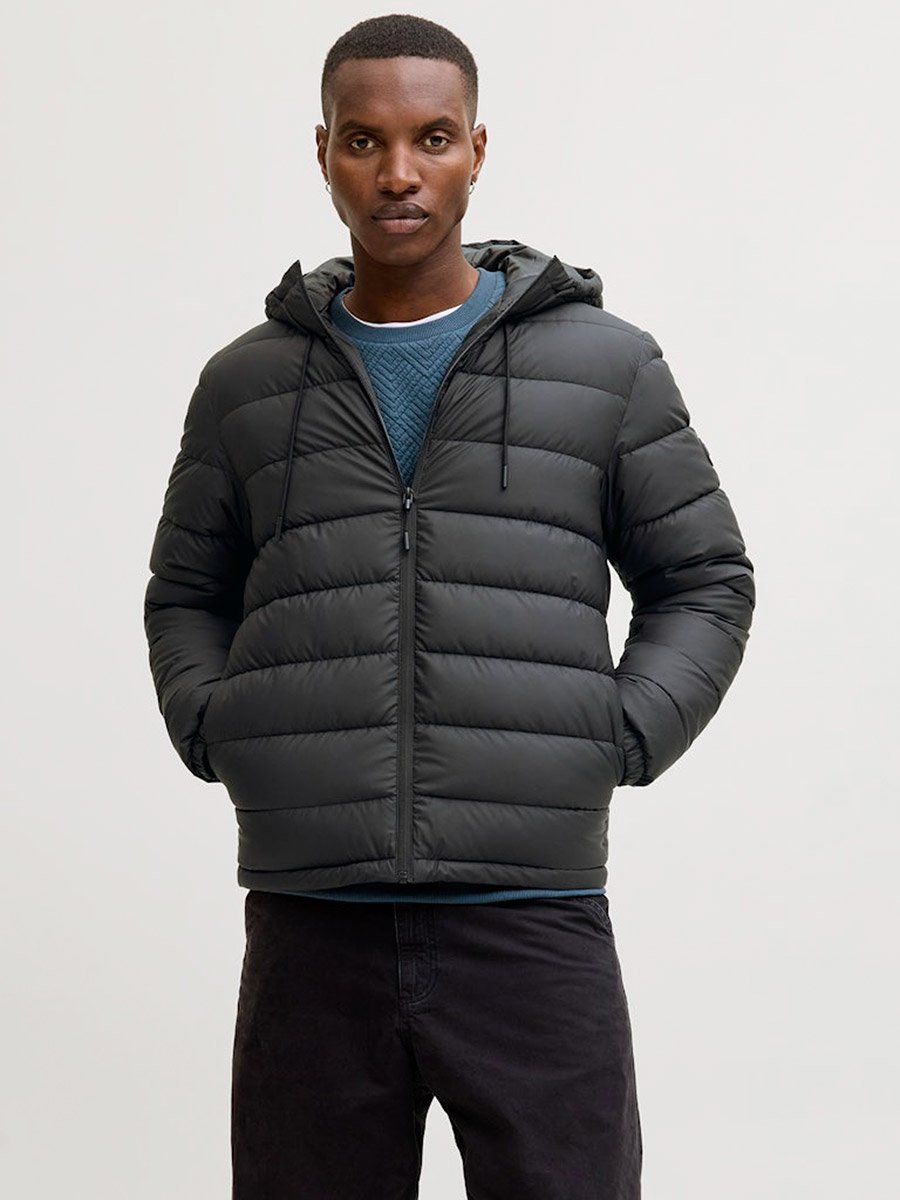 Black Solid Zip-Up Puffer Jacket