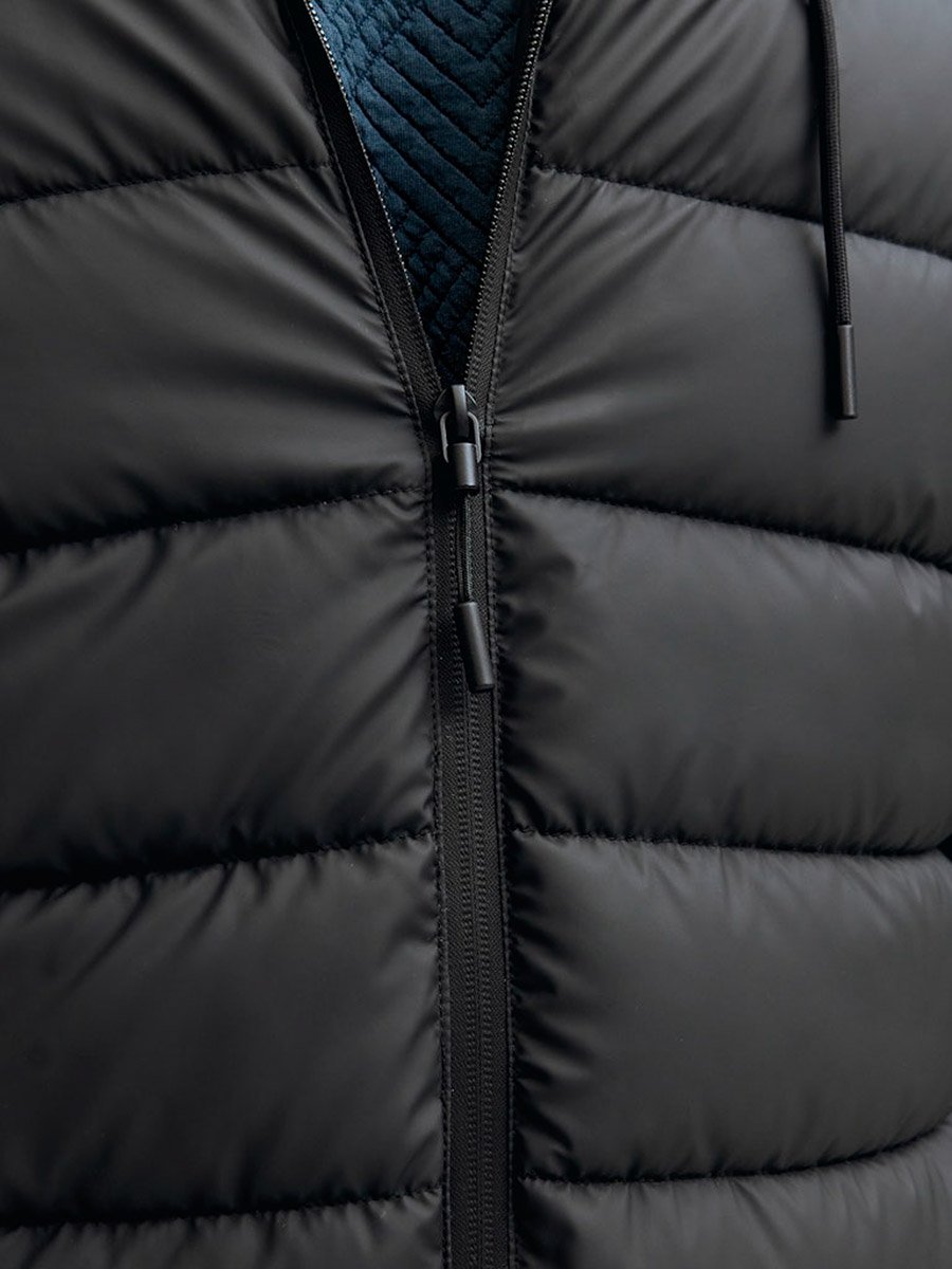 Black Solid Zip-Up Puffer Jacket