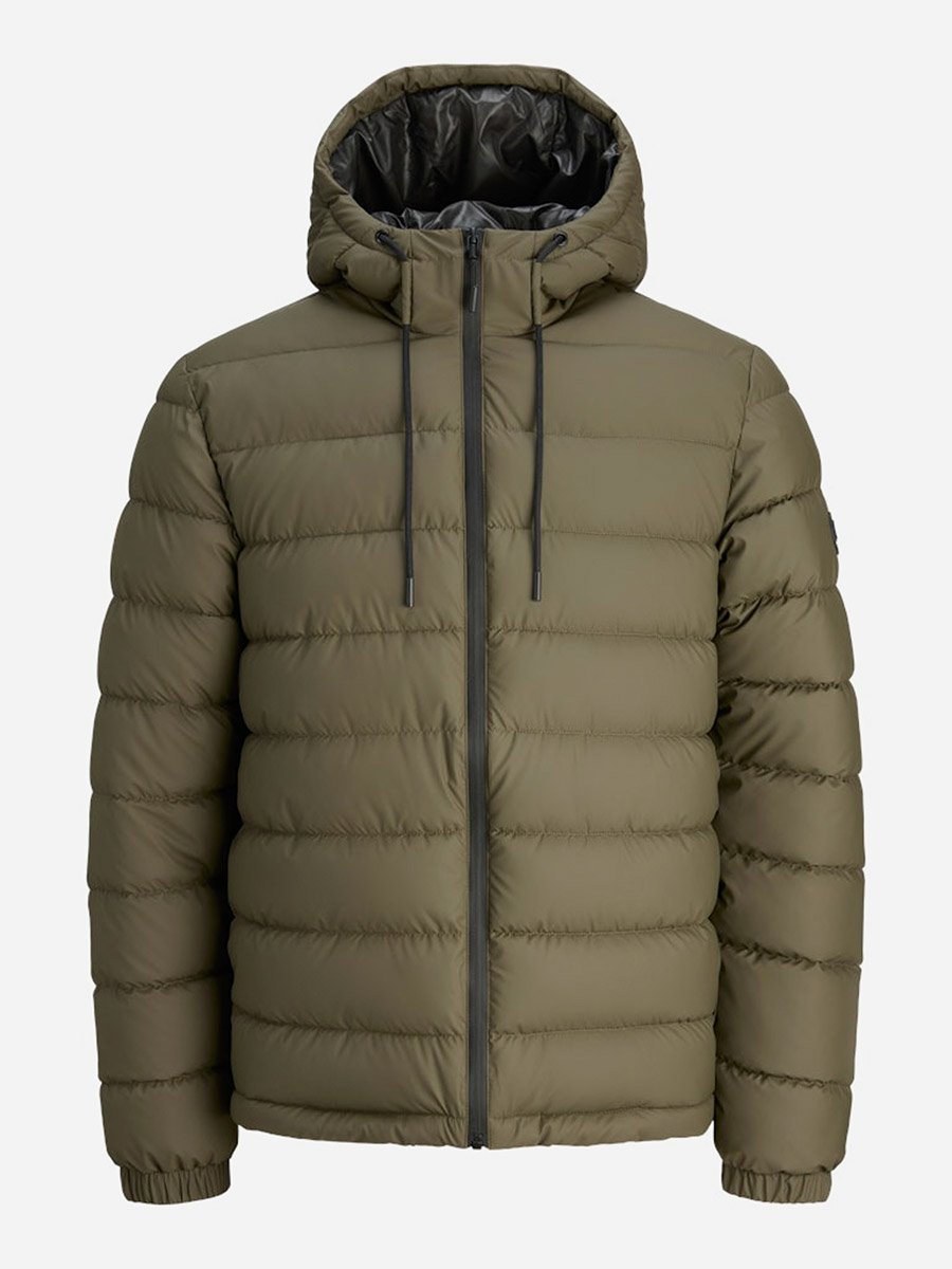 Olive Solid Zip-Up Puffer Jacket