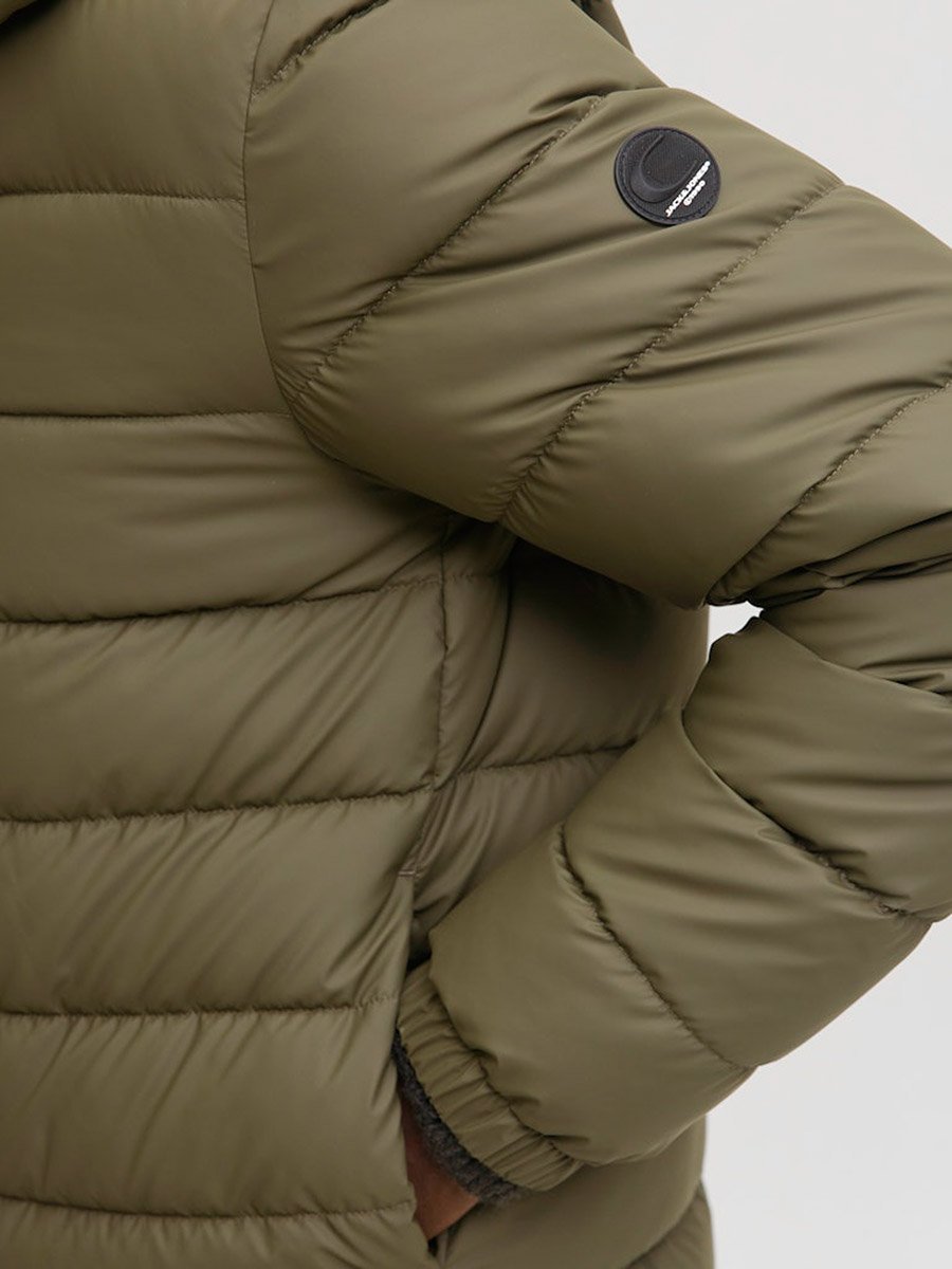 Olive Solid Zip-Up Puffer Jacket