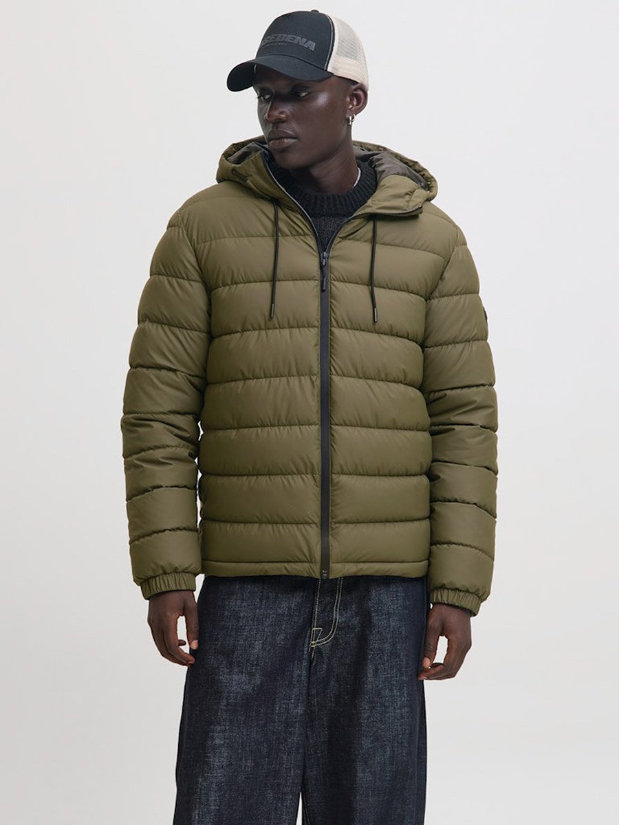 Olive Solid Zip-Up Puffer Jacket