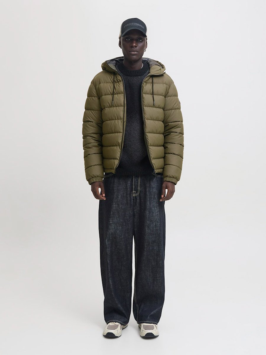 Olive Solid Zip-Up Puffer Jacket