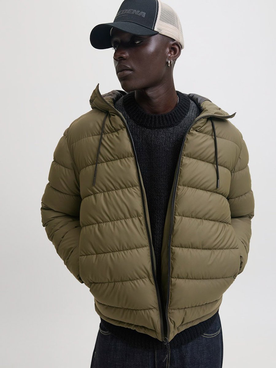 Olive Solid Zip-Up Puffer Jacket