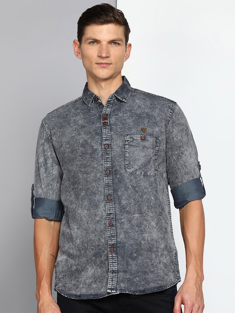 Men Grey Denim Washed Shirt