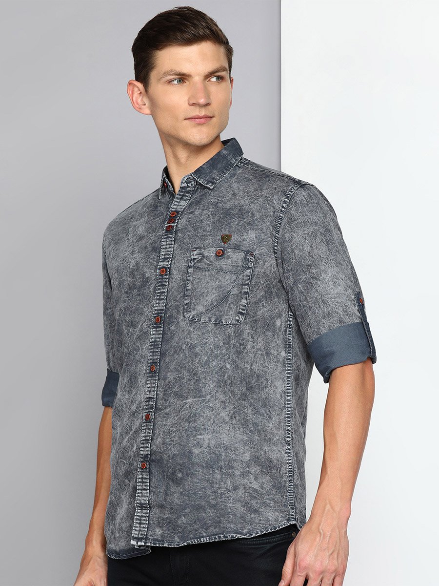 Men Grey Denim Washed Shirt