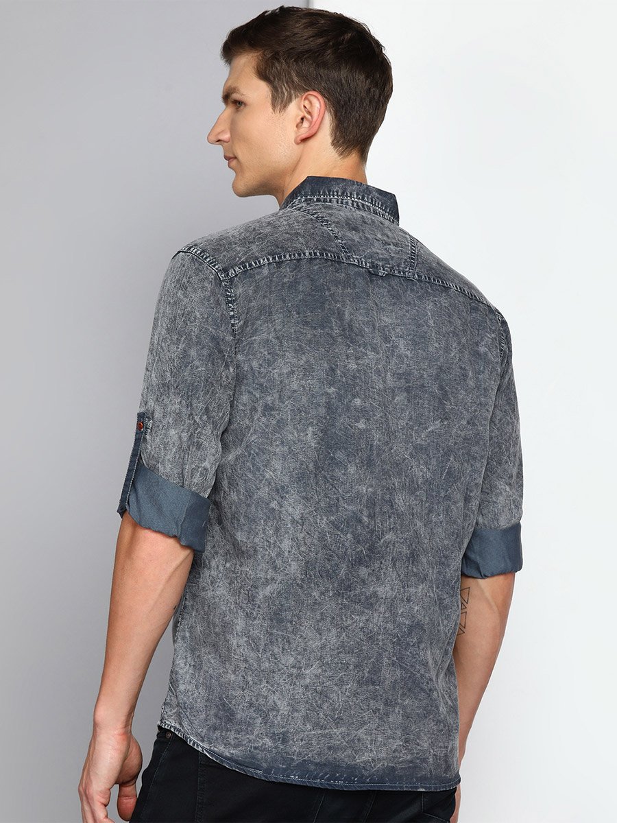 Men Grey Denim Washed Shirt