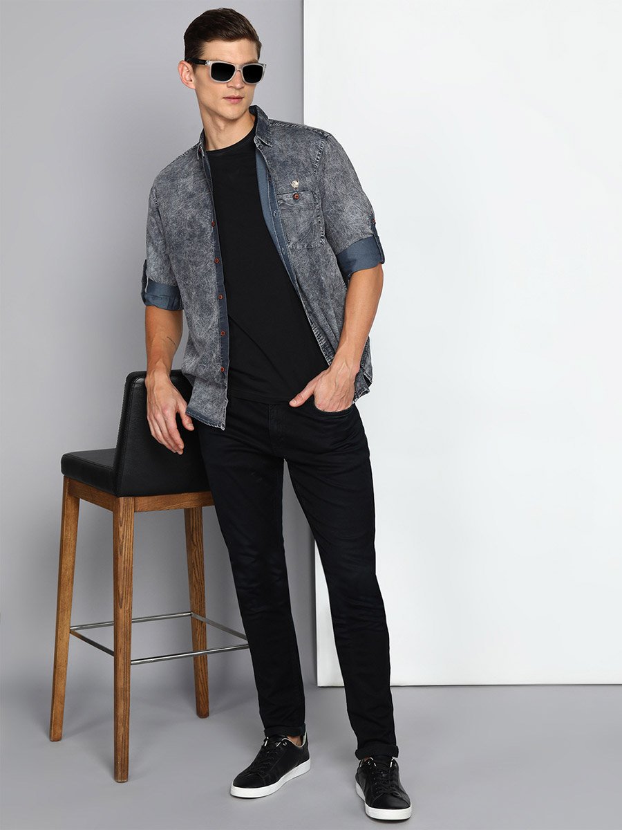 Men Grey Denim Washed Shirt