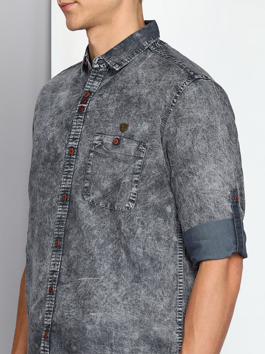 Men Grey Denim Washed Shirt