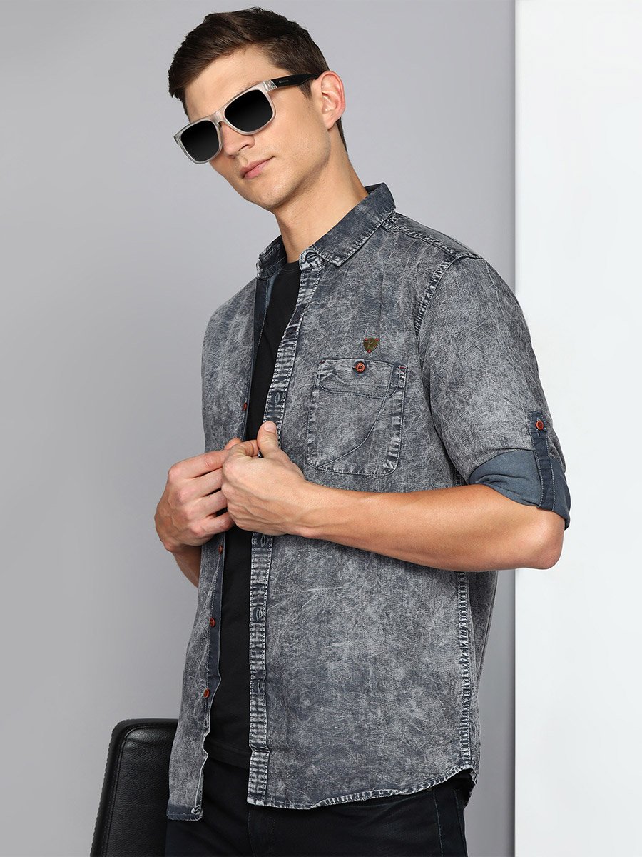 Men Grey Denim Washed Shirt
