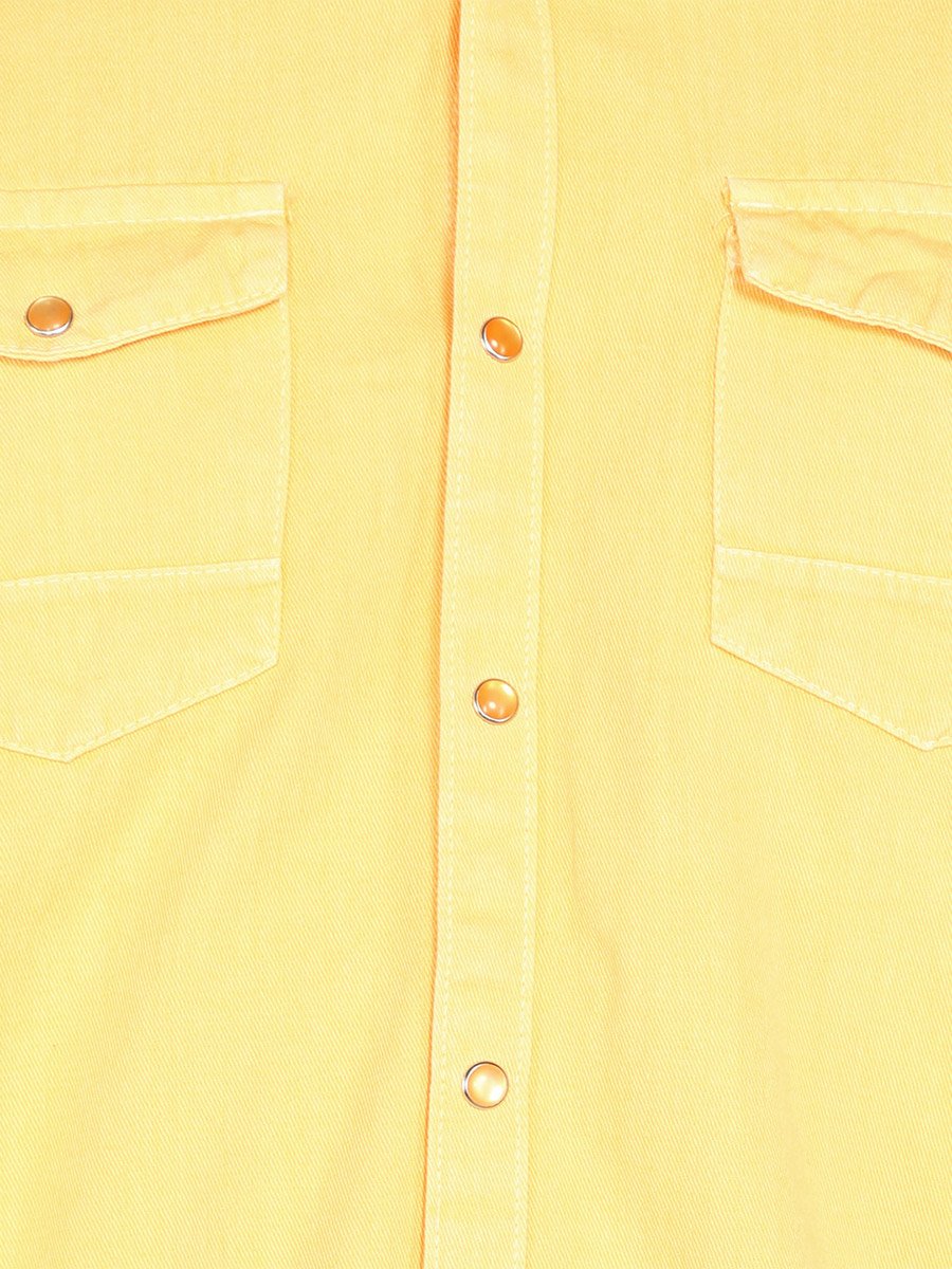 Men Yellow Double Pockets Denim Shirt