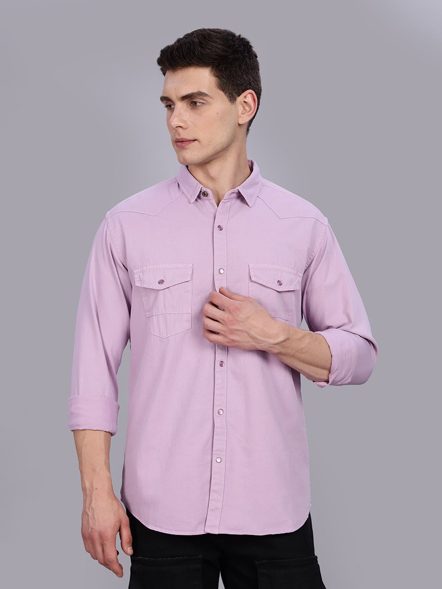 Men Lilac Cotton Twill Spread Collar Shirt