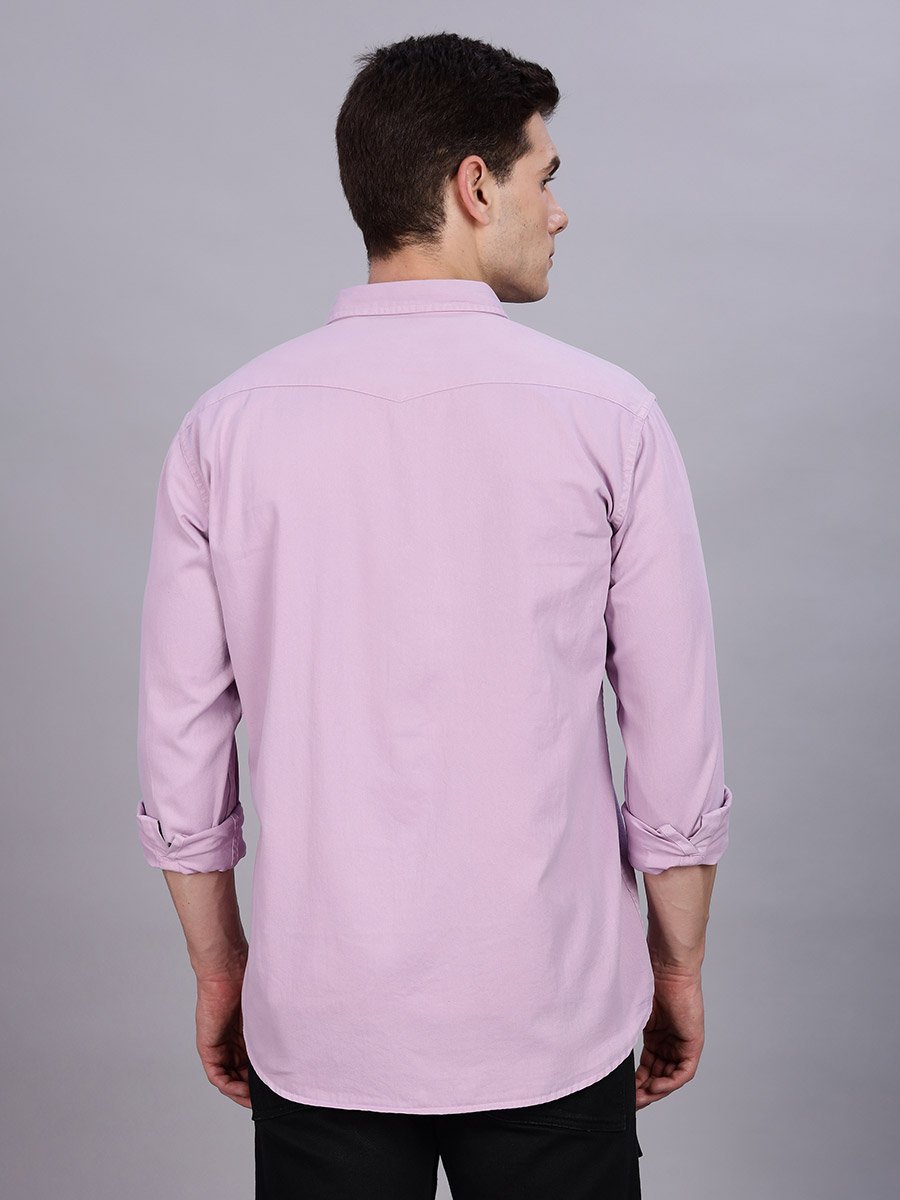 Men Lilac Cotton Twill Spread Collar Shirt