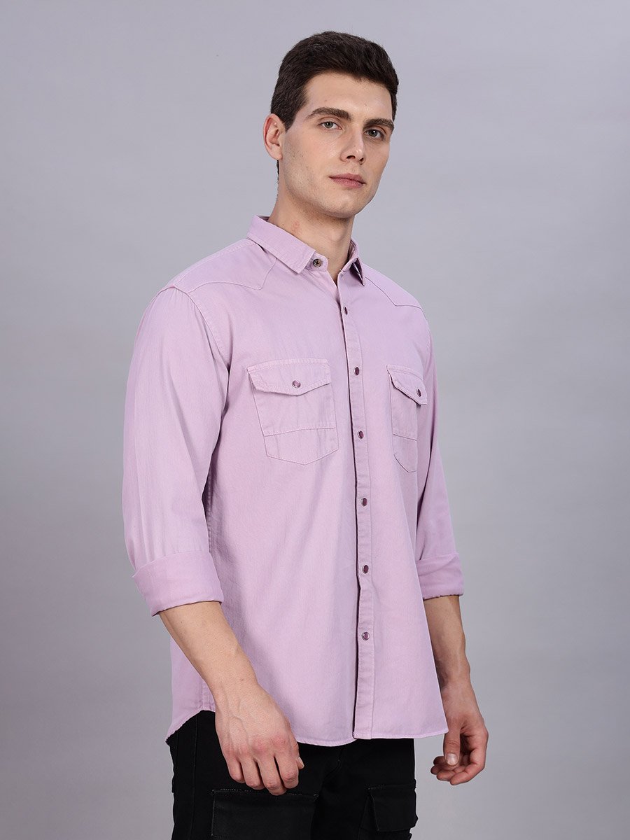 Men Lilac Cotton Twill Spread Collar Shirt