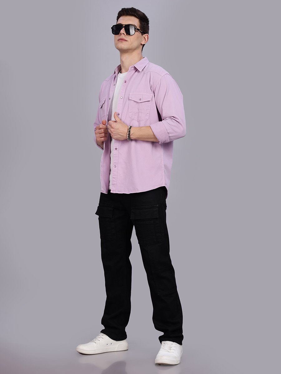 Men Lilac Cotton Twill Spread Collar Shirt