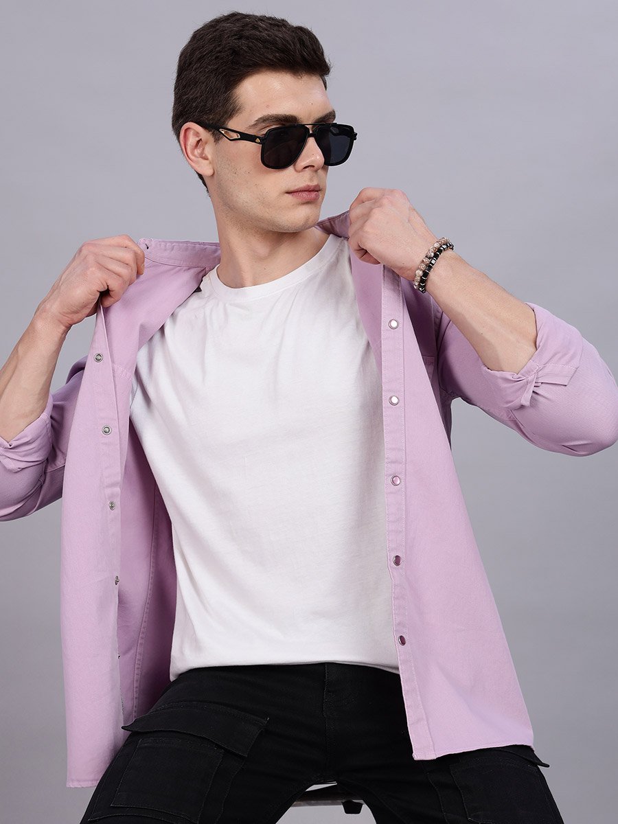 Men Lilac Cotton Twill Spread Collar Shirt
