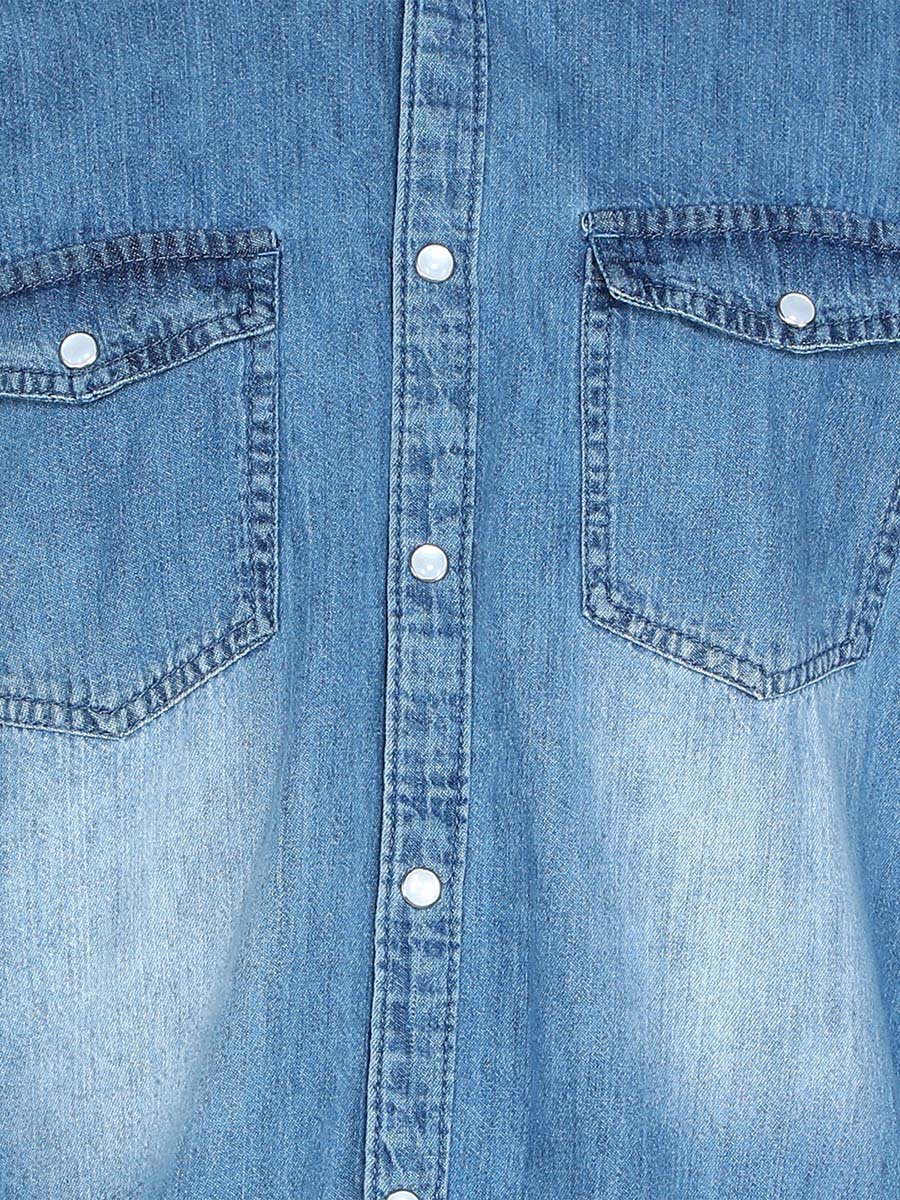 Men Blue Denim Double Pocket Shirt