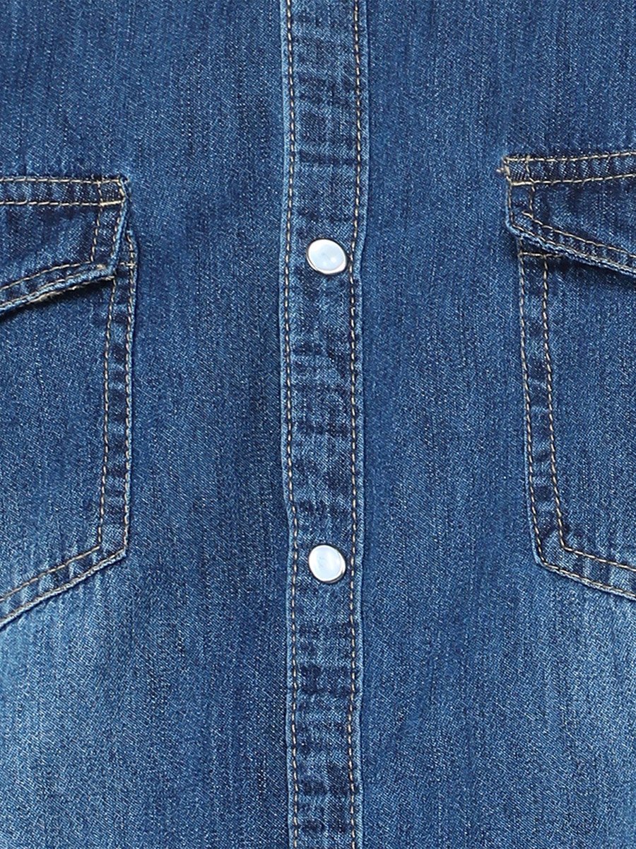 Men Faded Denim Shirt with Flap Pocket