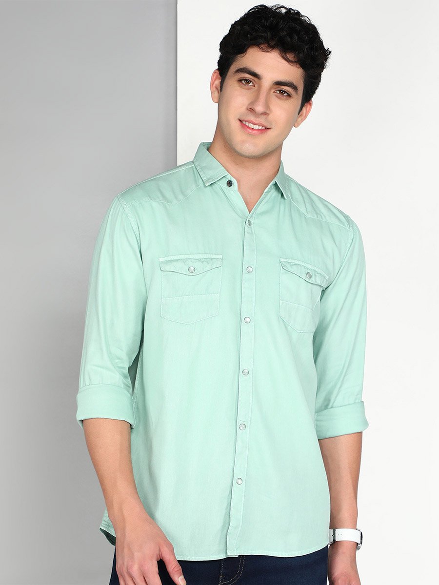 Men Green Cotton Twill Shirt