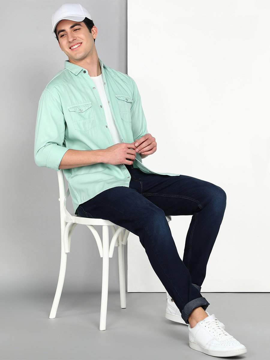 Men Green Cotton Twill Shirt