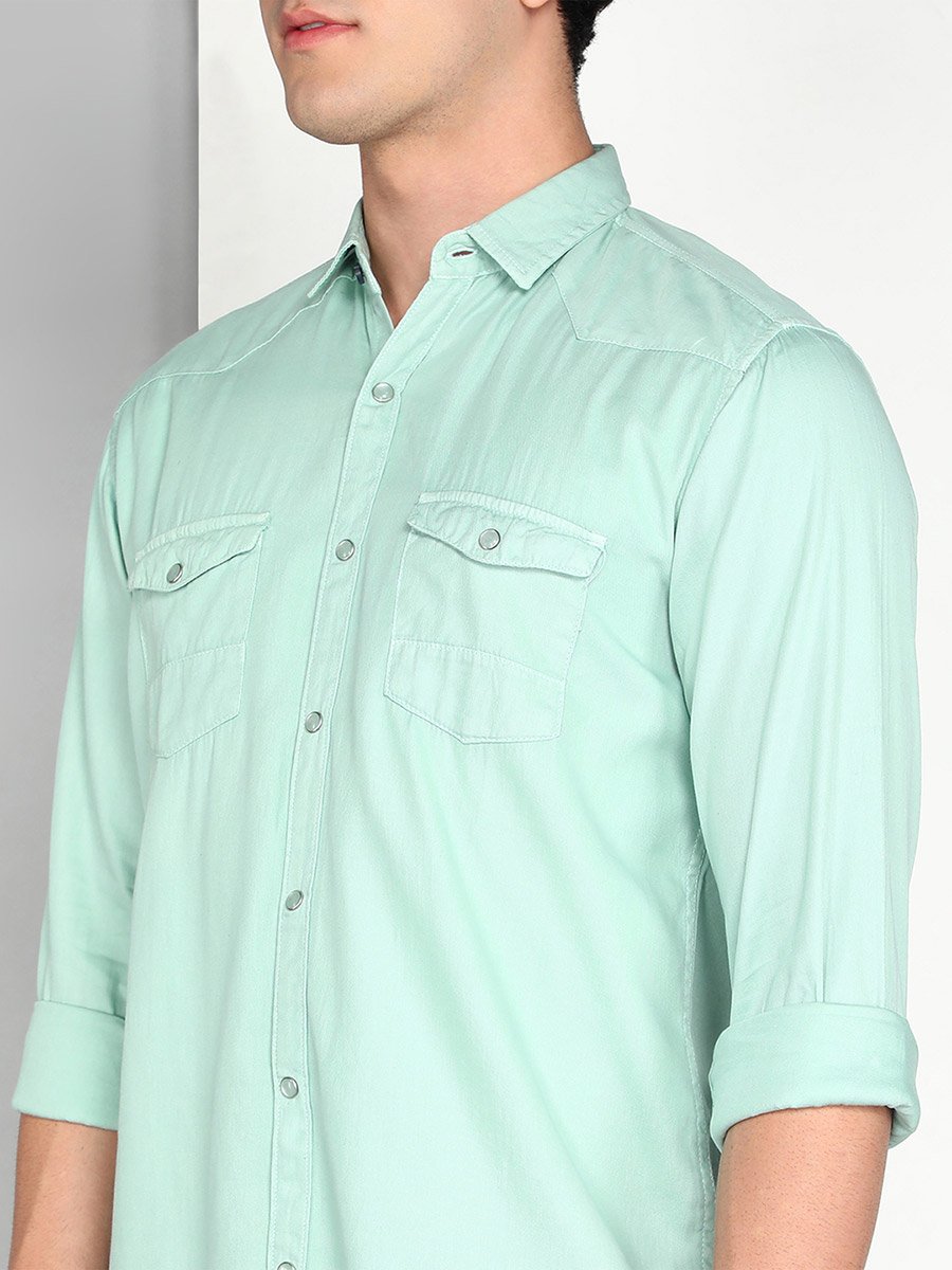 Men Green Cotton Twill Shirt