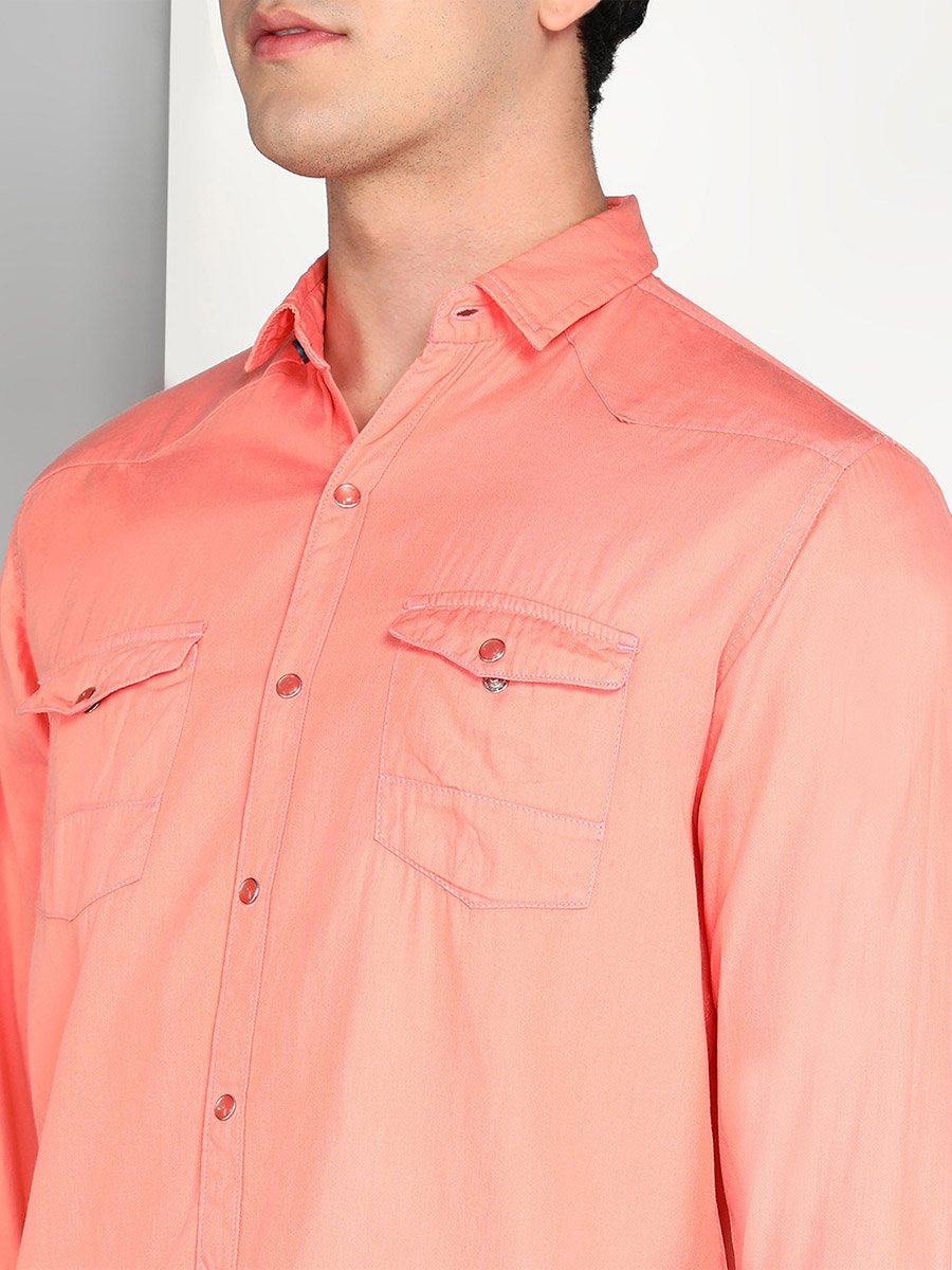 Men Peach Cotton Twill Shirt