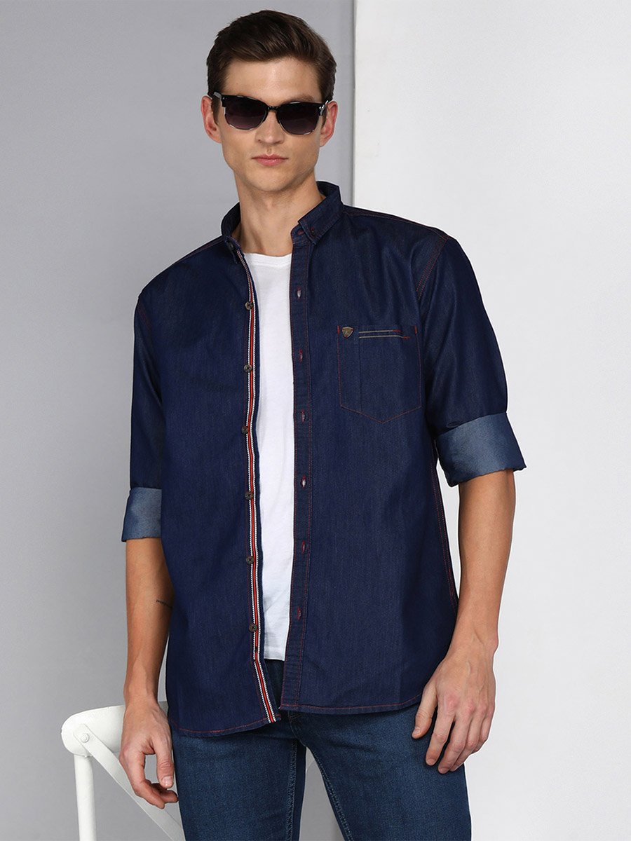 Men Slim Fit Taping Denim Shirt