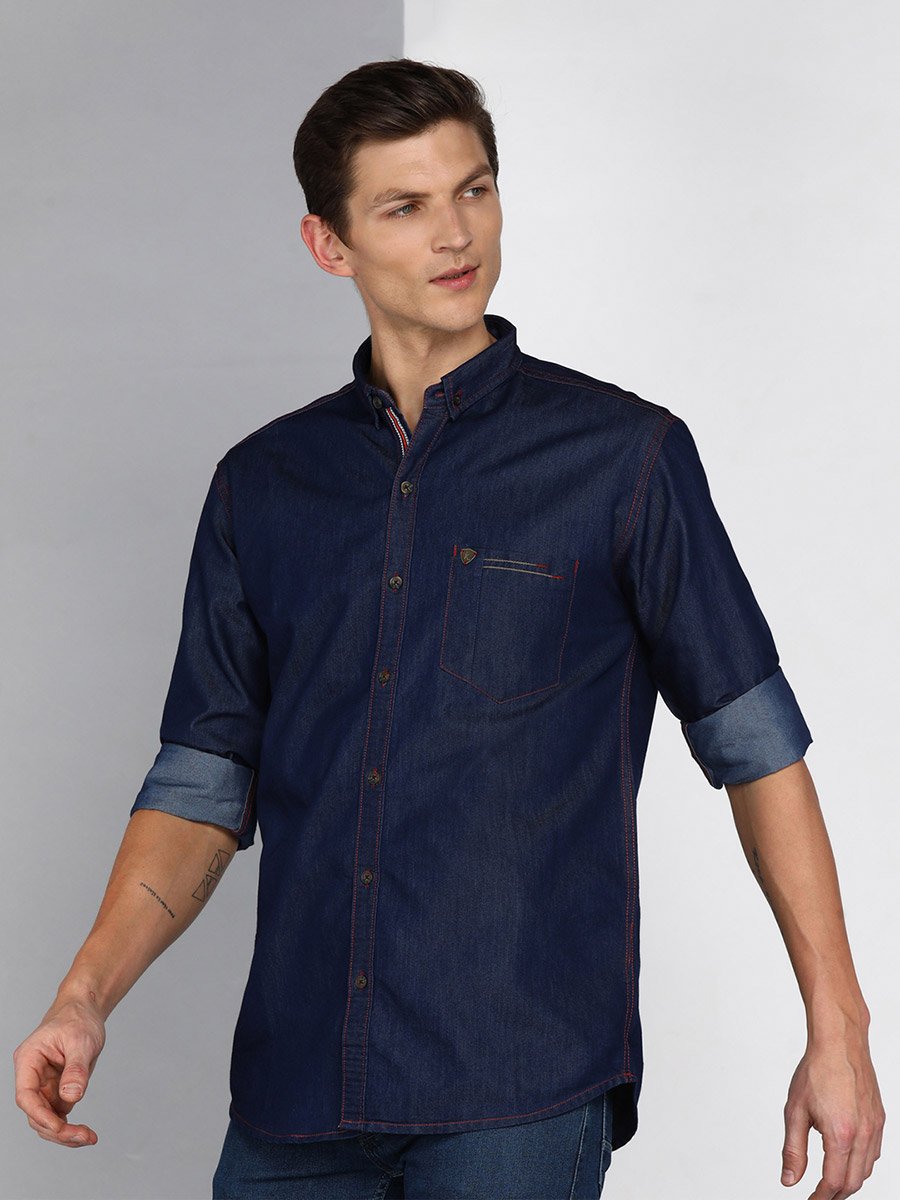 Men Slim Fit Taping Denim Shirt