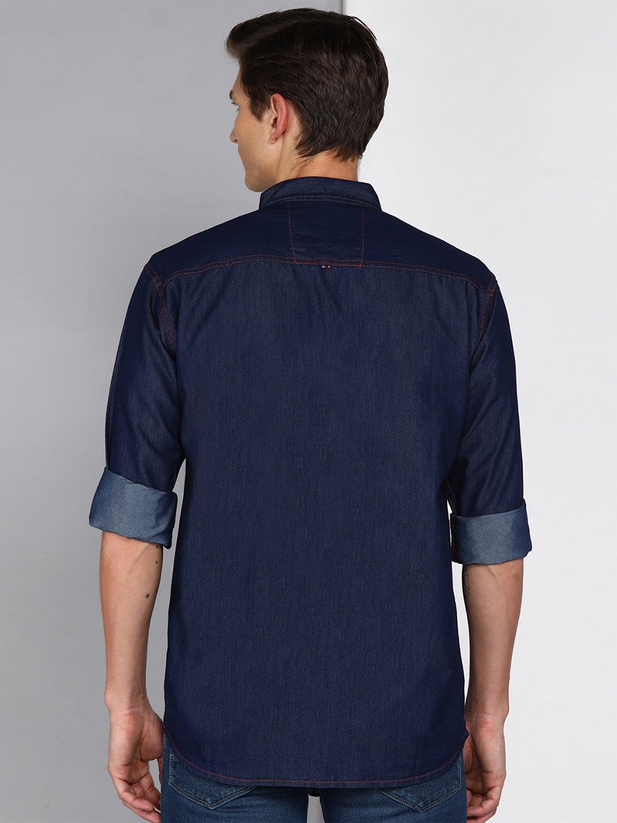 Men Slim Fit Taping Denim Shirt