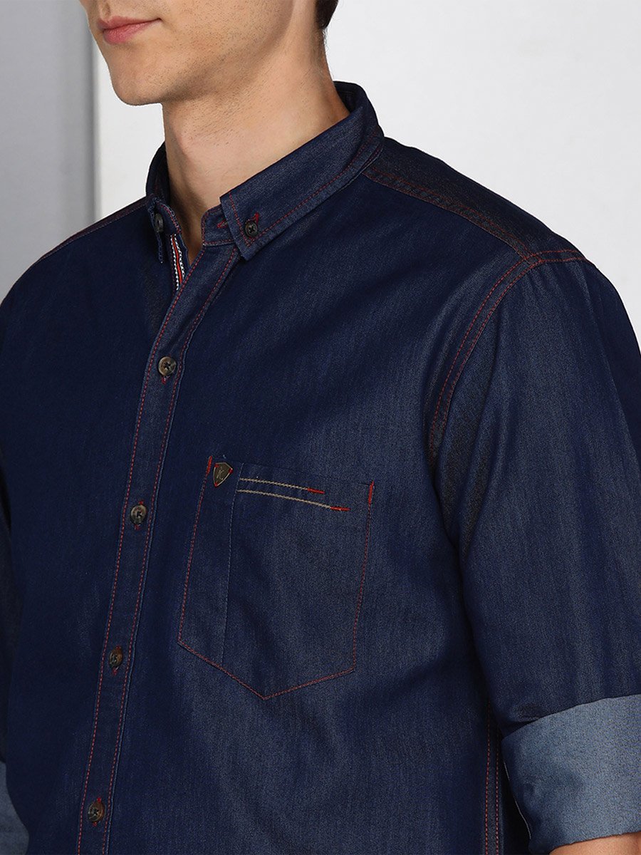 Men Slim Fit Taping Denim Shirt