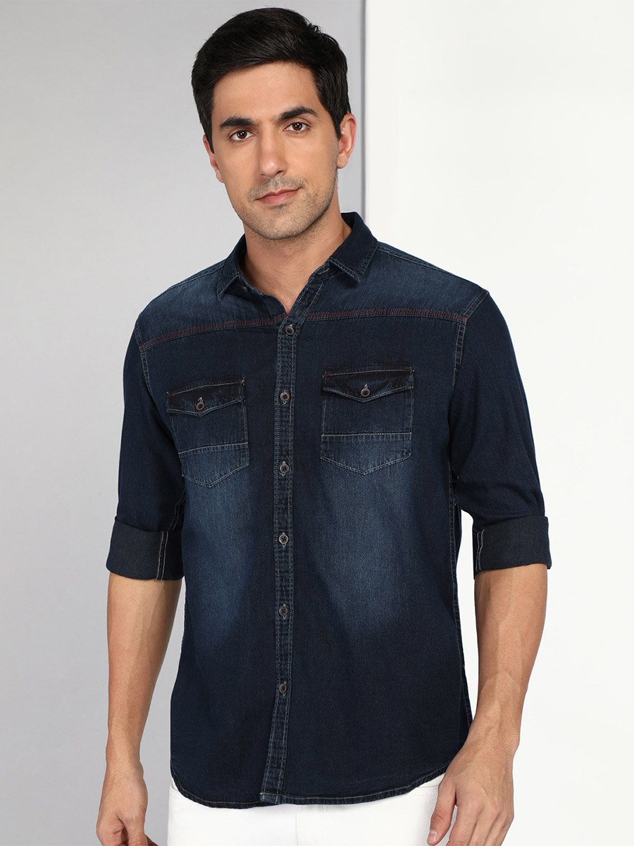 Men Blue Denim Casual Shirt