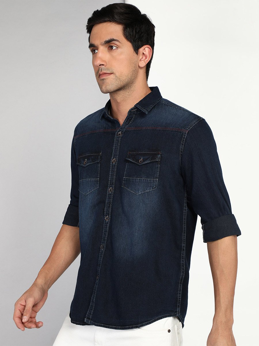 Men Blue Denim Casual Shirt